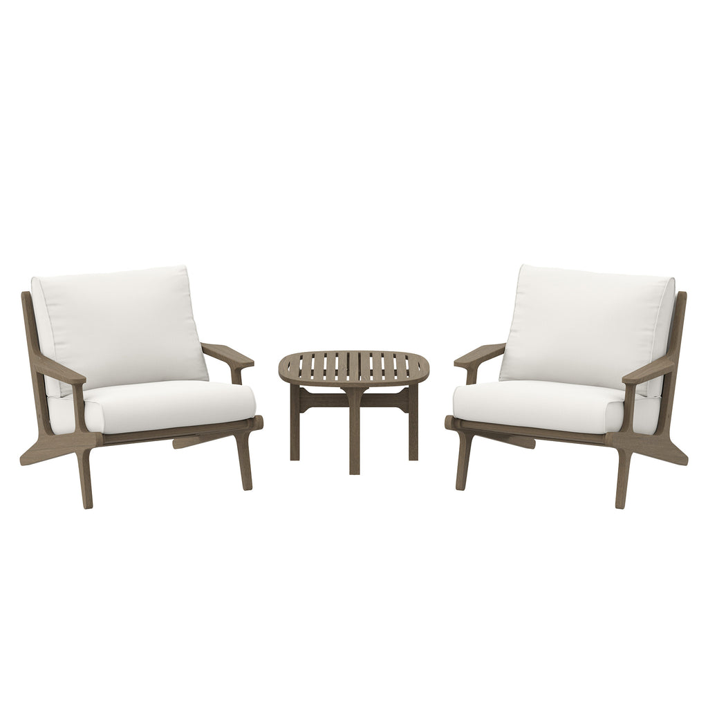 Saratoga 3-Piece Outdoor Patio Teak Wood Furniture Set with Lounge Chairs and Side Table - Weathered Gray White