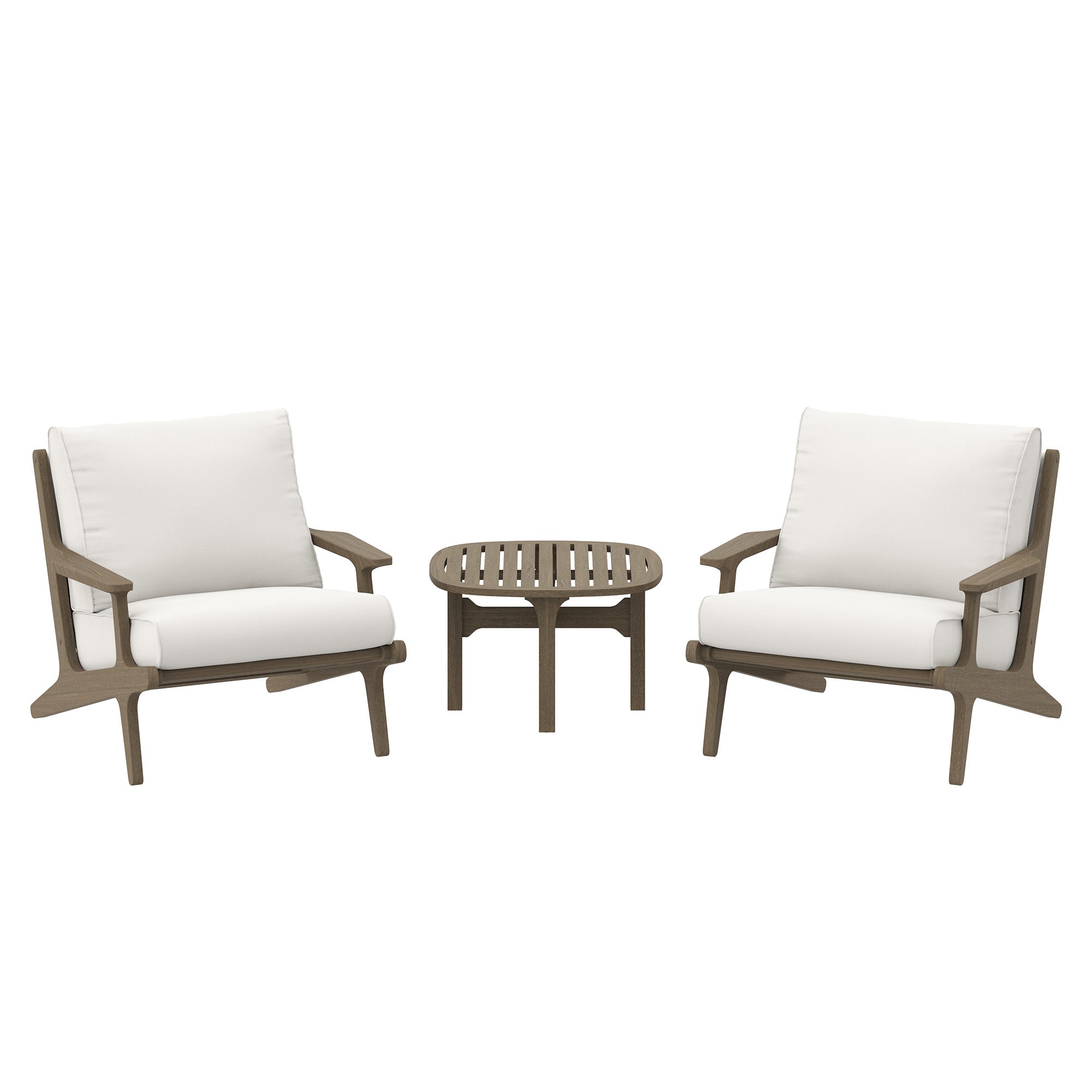 Saratoga 3-Piece Outdoor Patio Teak Wood Furniture Set with Lounge Chairs and Side Table - Weathered Gray White