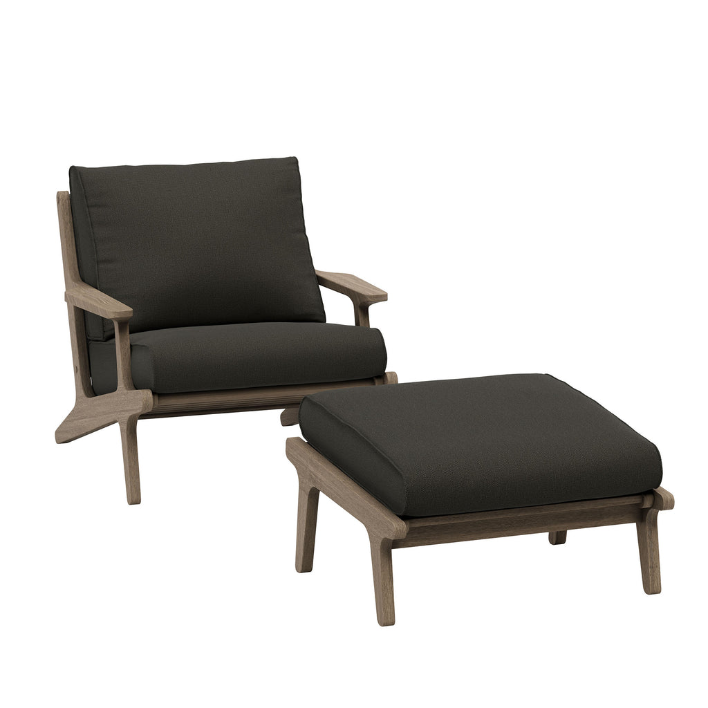 Saratoga Outdoor Patio Teak Wood Chair and Ottoman Set - Weathered Gray Flint