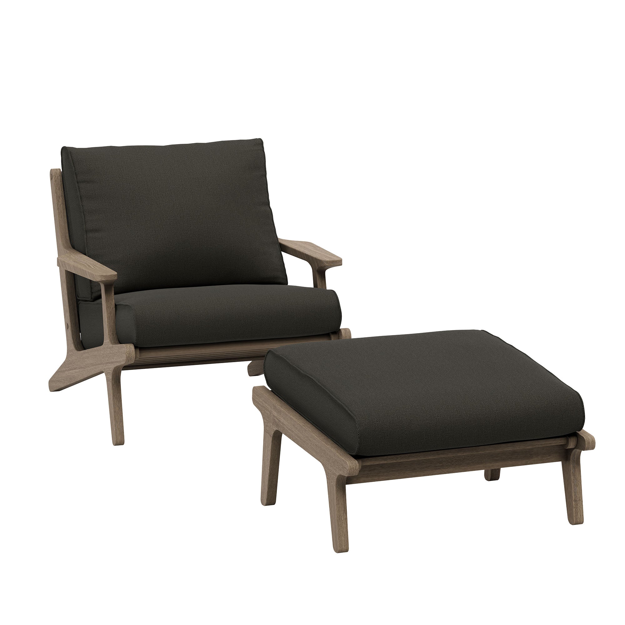 Saratoga Outdoor Patio Teak Wood Chair and Ottoman Set - Weathered Gray Flint
