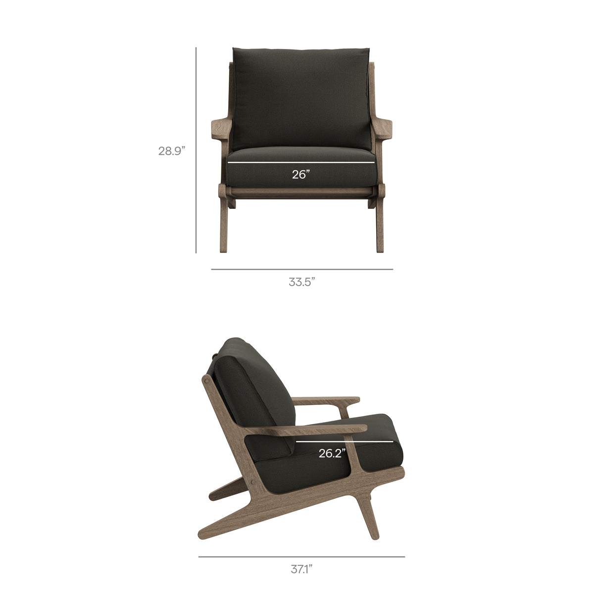 Saratoga Outdoor Patio Teak Wood Chair and Ottoman Set - Weathered Gray Flint