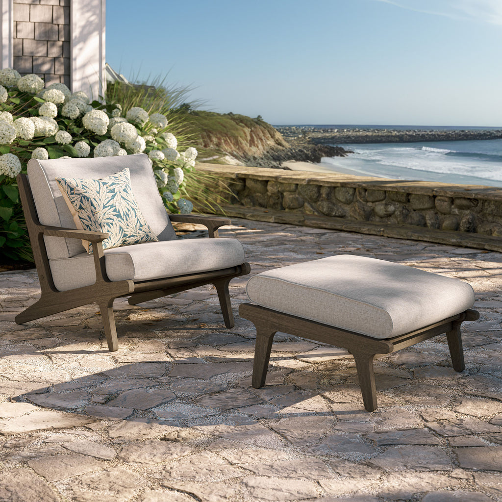 Saratoga Outdoor Patio Teak Wood Chair and Ottoman Set - Weathered Gray Pebble