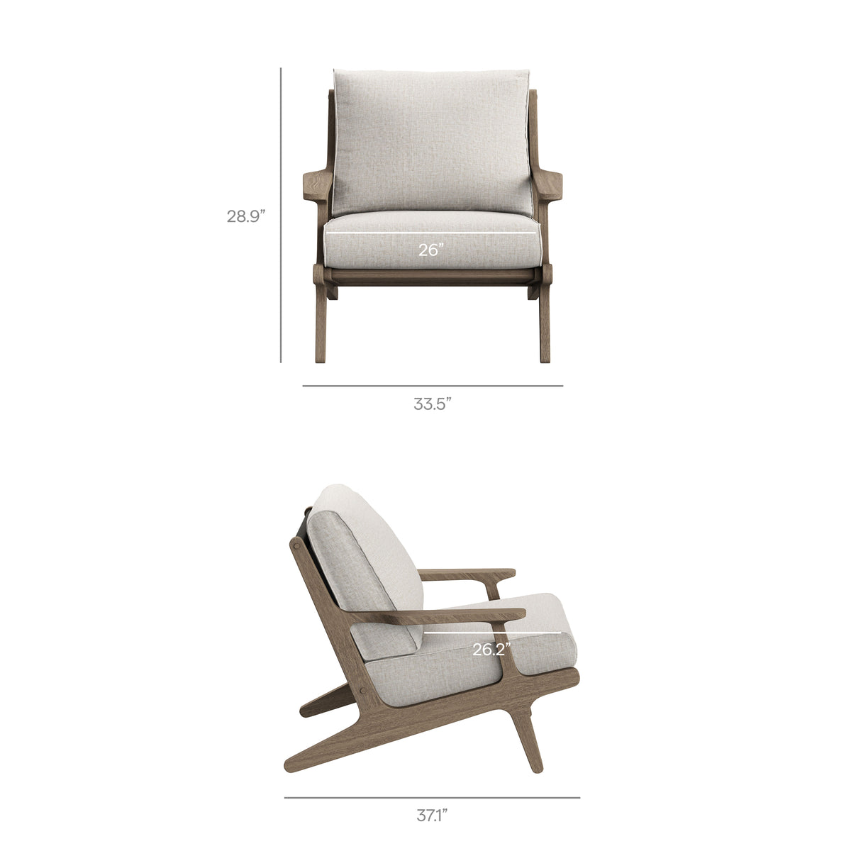 Saratoga Outdoor Patio Teak Wood Chair and Ottoman Set - Weathered Gray Pebble