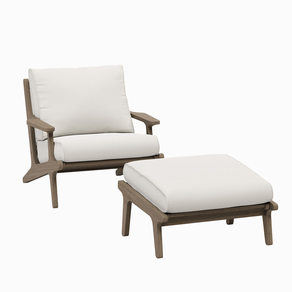 Saratoga Outdoor Patio Teak Wood Chair and Ottoman Set - Weathered Gray White