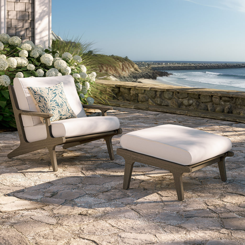 Saratoga Outdoor Patio Teak Wood Chair and Ottoman Set - Weathered Gray White