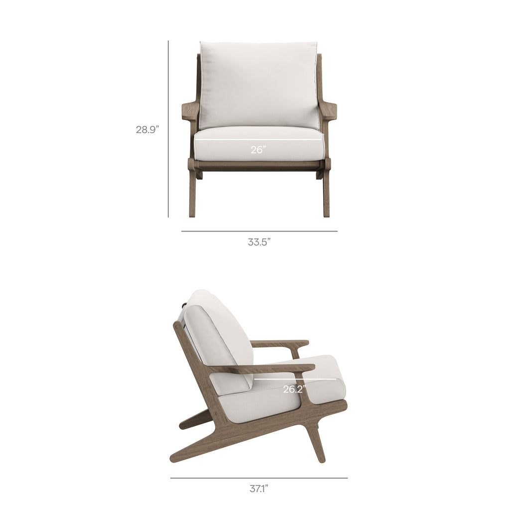 Saratoga Outdoor Patio Teak Wood Chair and Ottoman Set - Weathered Gray White