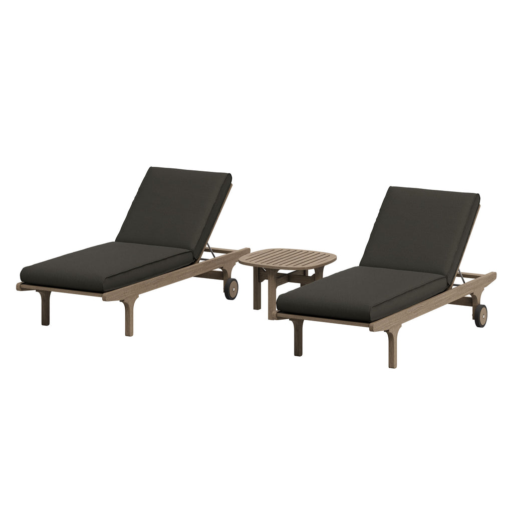 Saratoga Outdoor Patio Teak Wood 3-Piece Chaise Lounge Furniture Set - Weathered Gray Flint