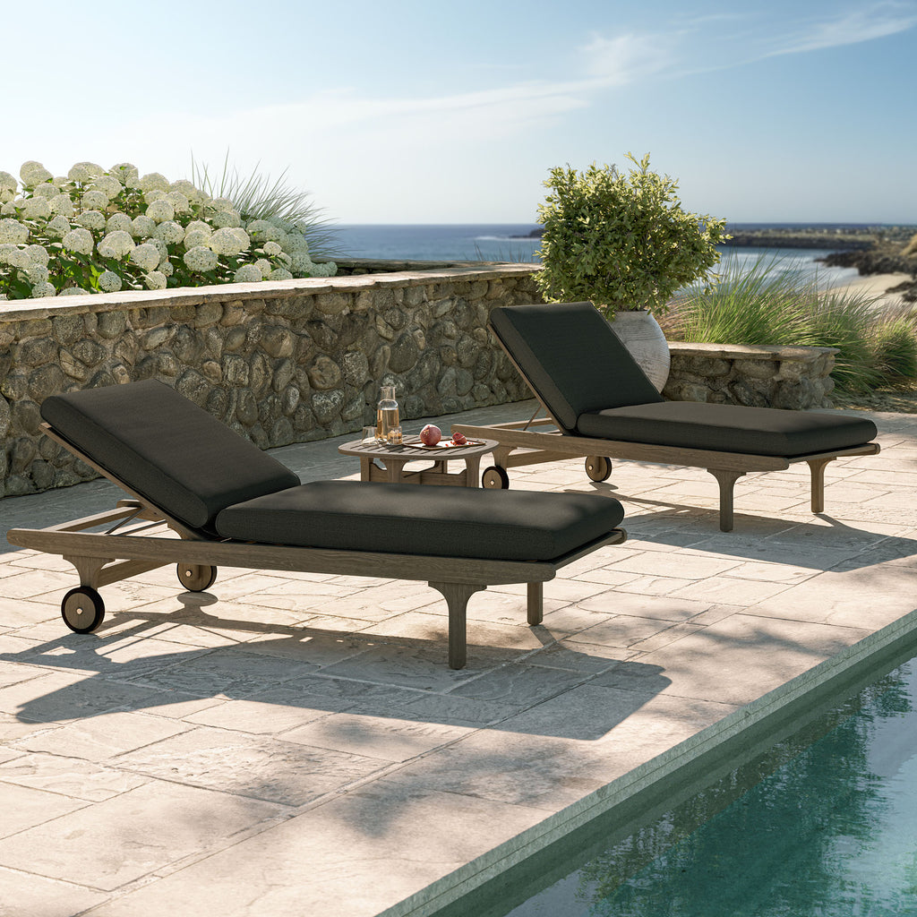 Saratoga Outdoor Patio Teak Wood 3-Piece Chaise Lounge Furniture Set - Weathered Gray Flint
