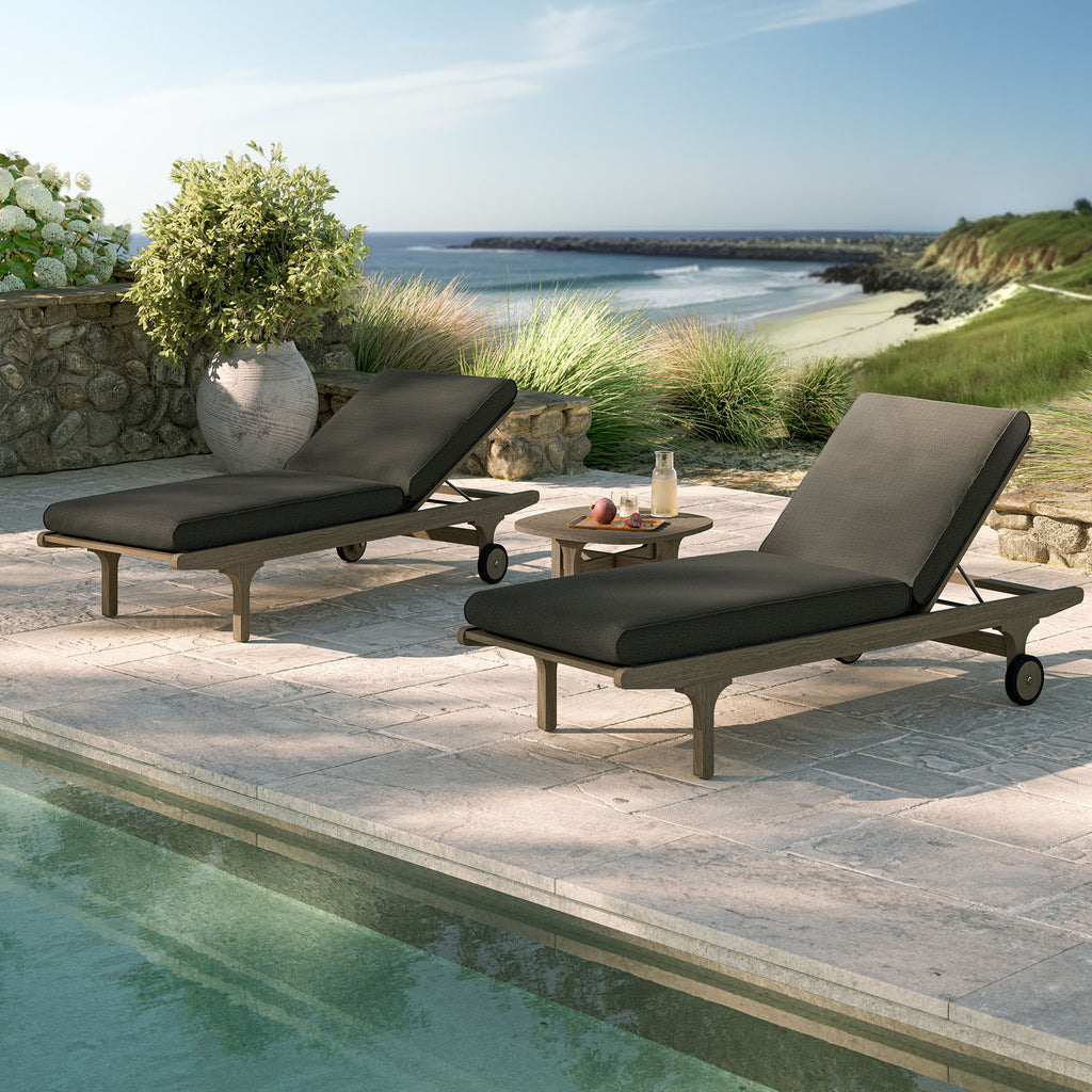 Saratoga Outdoor Patio Teak Wood 3-Piece Chaise Lounge Furniture Set - Weathered Gray Flint