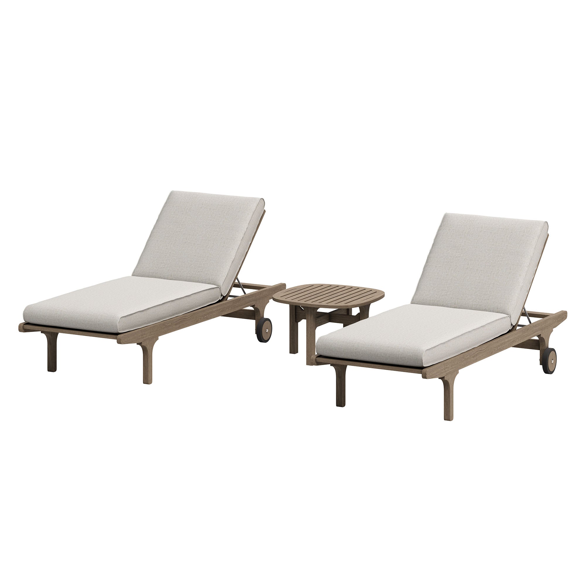 Saratoga Outdoor Patio Teak Wood 3-Piece Chaise Lounge Furniture Set - Weathered Gray Pebble