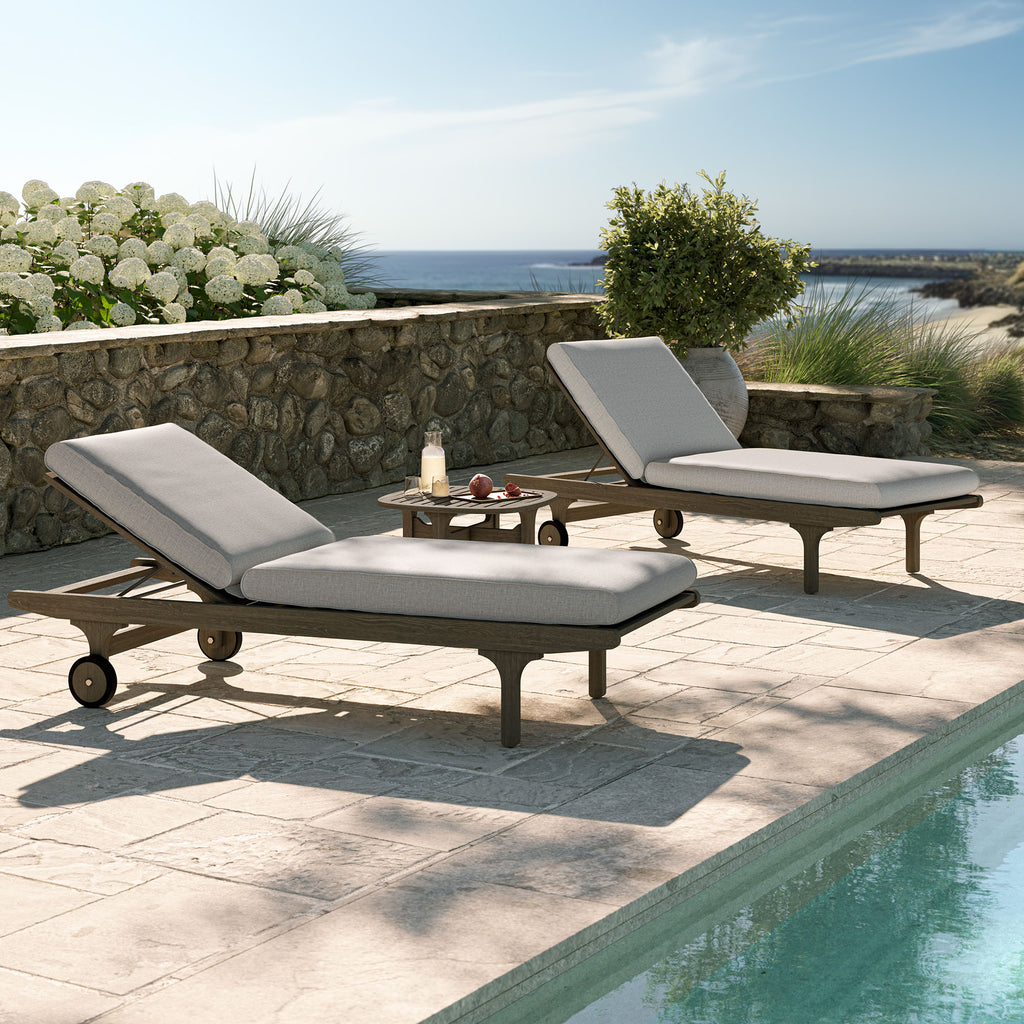 Saratoga Outdoor Patio Teak Wood 3-Piece Chaise Lounge Furniture Set - Weathered Gray Pebble