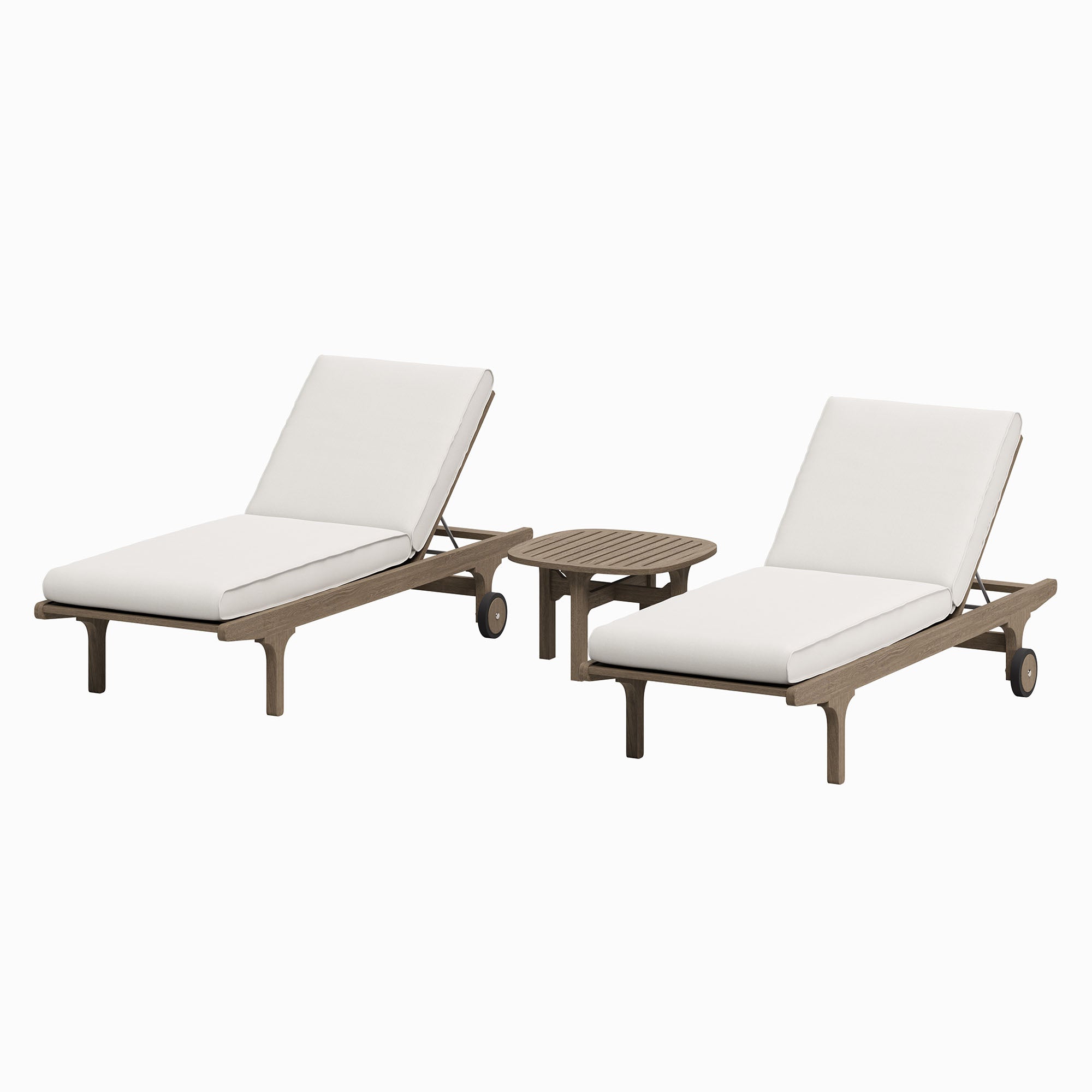 Saratoga Outdoor Patio Teak Wood 3-Piece Chaise Lounge Furniture Set - Weathered Gray White