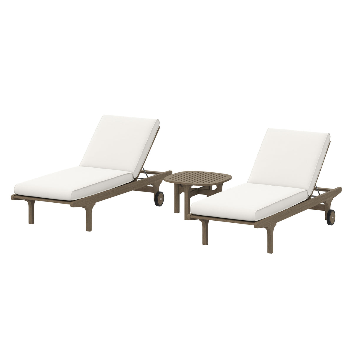 Saratoga Outdoor Patio Teak Wood 3-Piece Chaise Lounge Furniture Set - Weathered Gray White