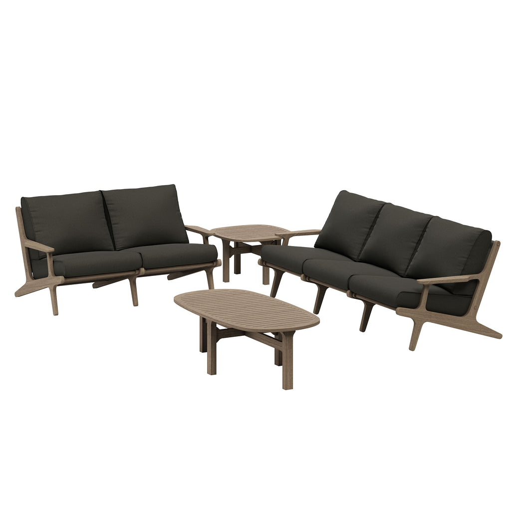 Saratoga 4-Piece Outdoor Patio Teak Wood Furniture Set - Weathered Gray Flint (Sofa, Loveseat, Coffee Table, Side Table)