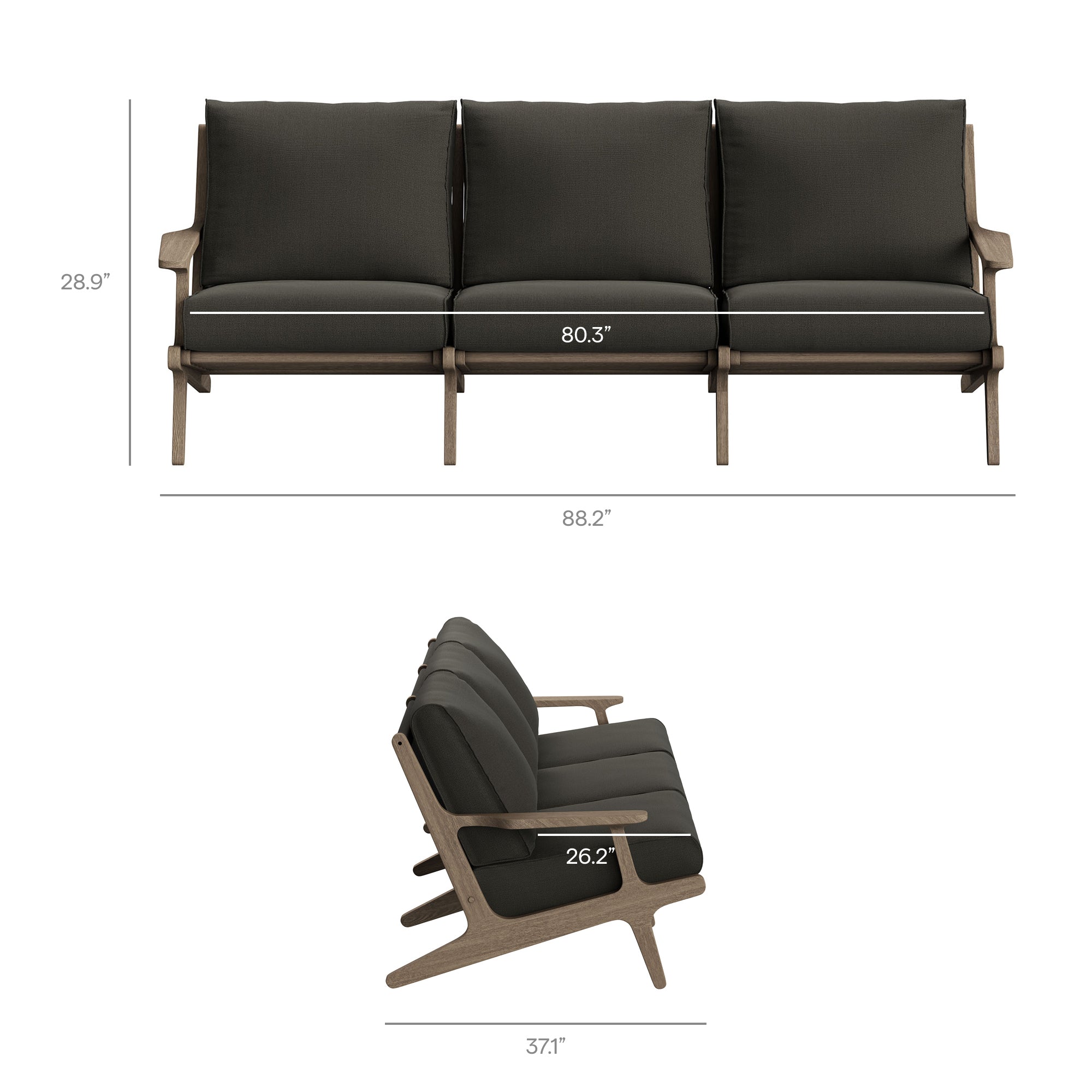 Saratoga 4-Piece Outdoor Patio Teak Wood Furniture Set - Weathered Gray Flint (Sofa, Loveseat, Coffee Table, Side Table)