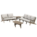 Saratoga 4-Piece Outdoor Patio Teak Wood Furniture Set - Weathered Gray Pebble (Sofa, Loveseat, Coffee Table, Side Table)