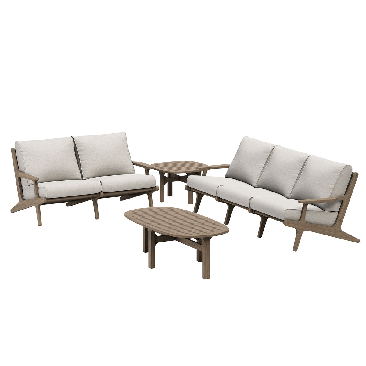 Saratoga 4-Piece Outdoor Patio Teak Wood Furniture Set - Weathered Gray Pebble (Sofa, Loveseat, Coffee Table, Side Table)