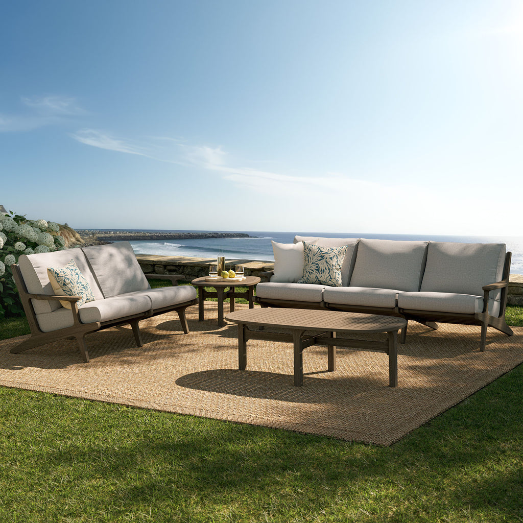 Saratoga 4-Piece Outdoor Patio Teak Wood Furniture Set - Weathered Gray Pebble (Sofa, Loveseat, Coffee Table, Side Table)
