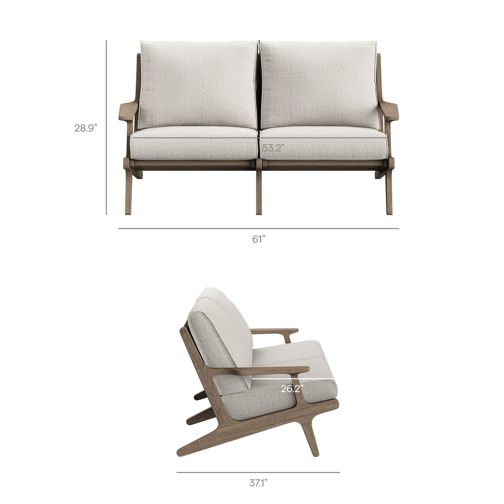 Saratoga 4-Piece Outdoor Patio Teak Wood Furniture Set - Weathered Gray Pebble (Sofa, Loveseat, Coffee Table, Side Table)