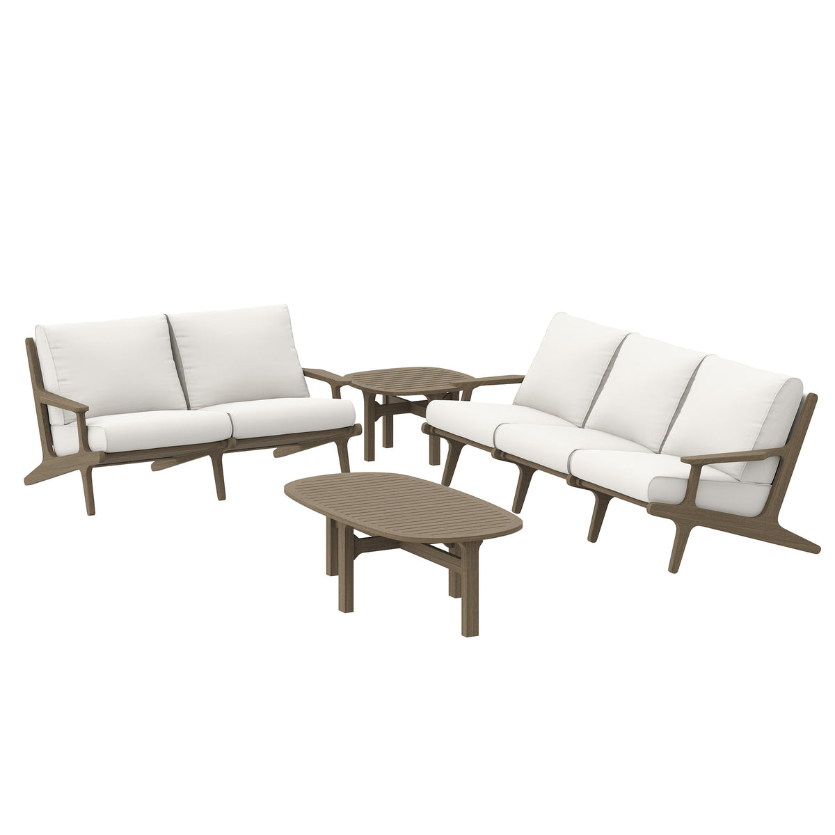 Saratoga 4-Piece Outdoor Patio Teak Wood Furniture Set - Weathered Gray White (Sofa, Loveseat, Coffee Table, Side Table)