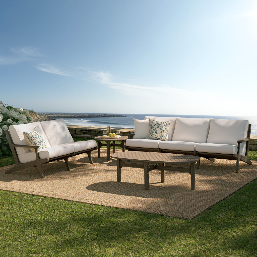 Saratoga 4-Piece Outdoor Patio Teak Wood Furniture Set - Weathered Gray White (Sofa, Loveseat, Coffee Table, Side Table)
