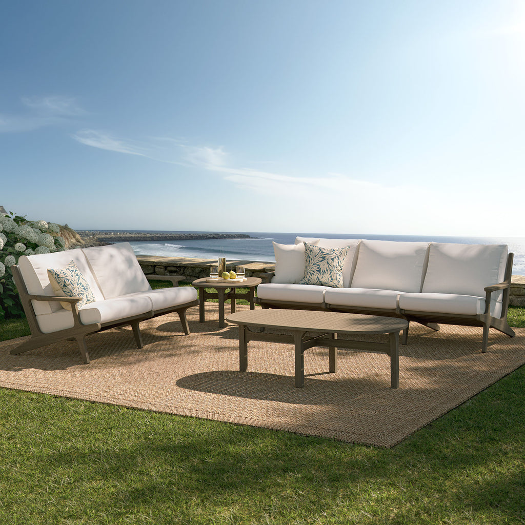 Saratoga 4-Piece Outdoor Patio Teak Wood Furniture Set - Weathered Gray White (Sofa, Loveseat, Coffee Table, Side Table)