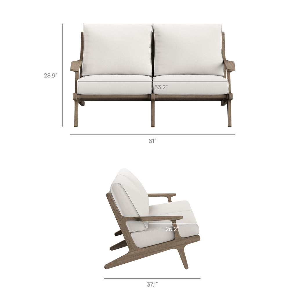 Saratoga 4-Piece Outdoor Patio Teak Wood Furniture Set - Weathered Gray White (Sofa, Loveseat, Coffee Table, Side Table)