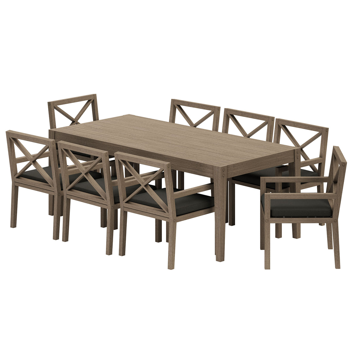 Northlake 9-Piece Outdoor Patio Teak Wood Dining Set - Weathered Gray Flint