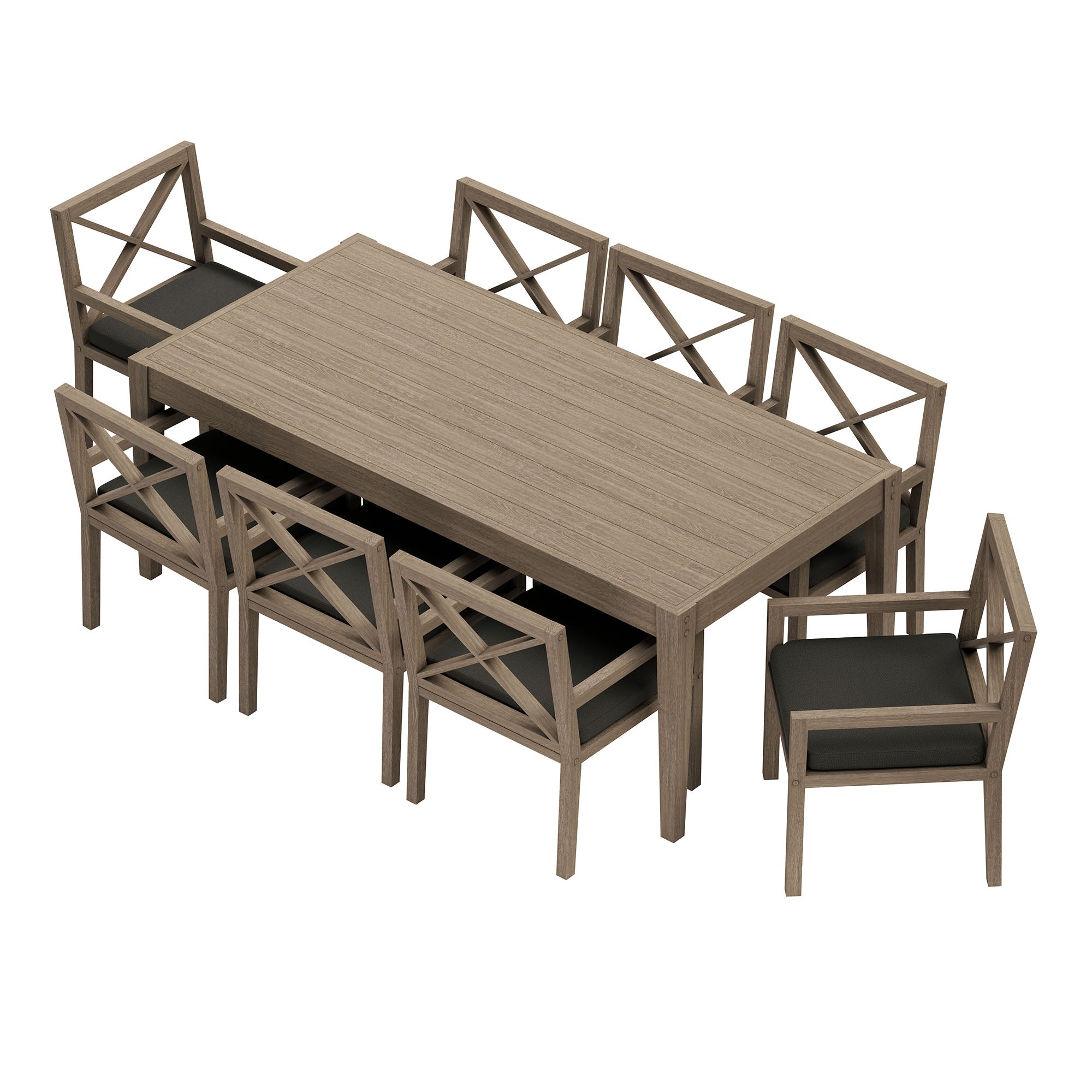 Northlake 9-Piece Outdoor Patio Teak Wood Dining Set - Weathered Gray Flint