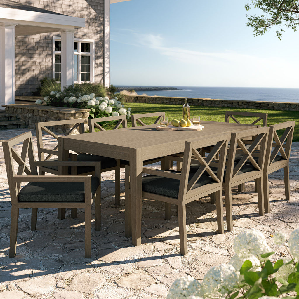 Northlake 9-Piece Outdoor Patio Teak Wood Dining Set - Weathered Gray Flint