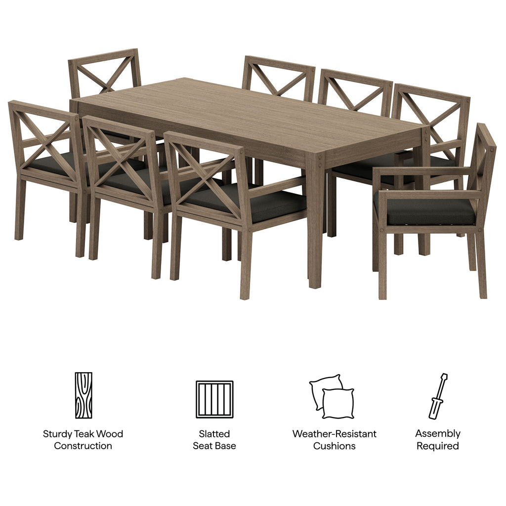 Northlake 9-Piece Outdoor Patio Teak Wood Dining Set - Weathered Gray Flint