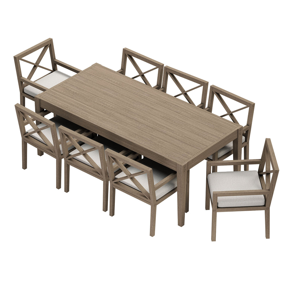 Northlake 9-Piece Outdoor Patio Teak Wood Dining Set - Weathered Gray Pebble
