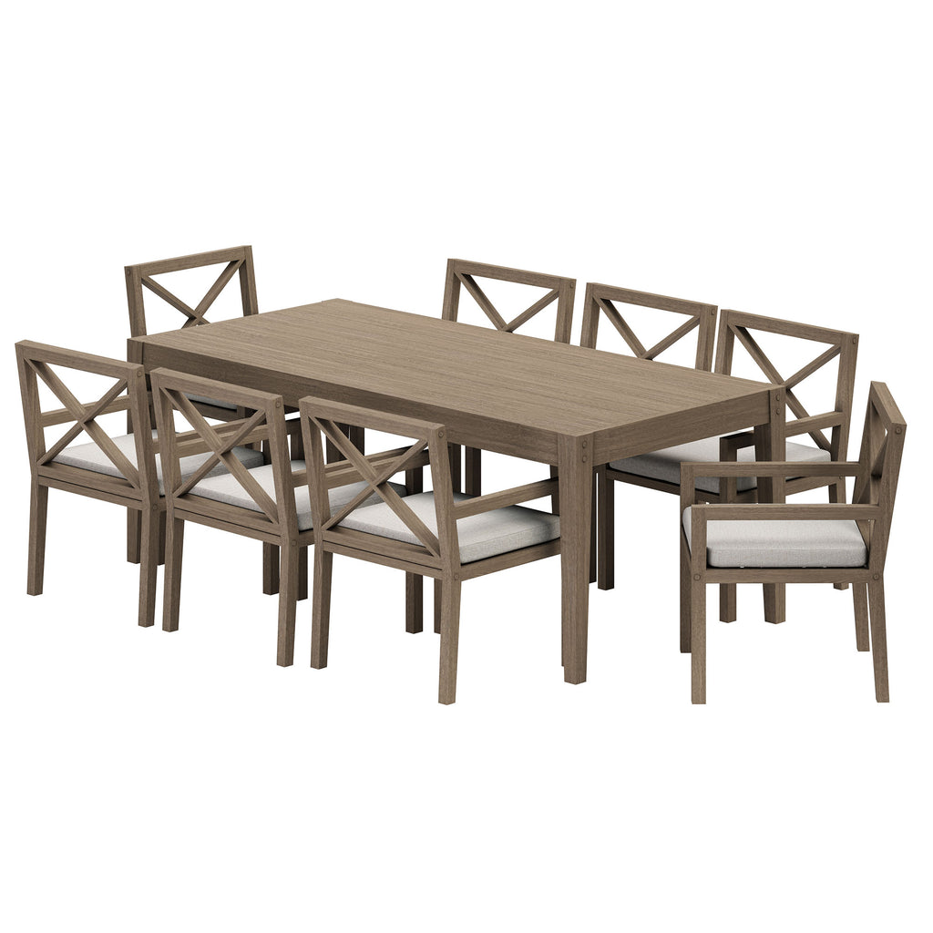Northlake 9-Piece Outdoor Patio Teak Wood Dining Set - Weathered Gray Pebble