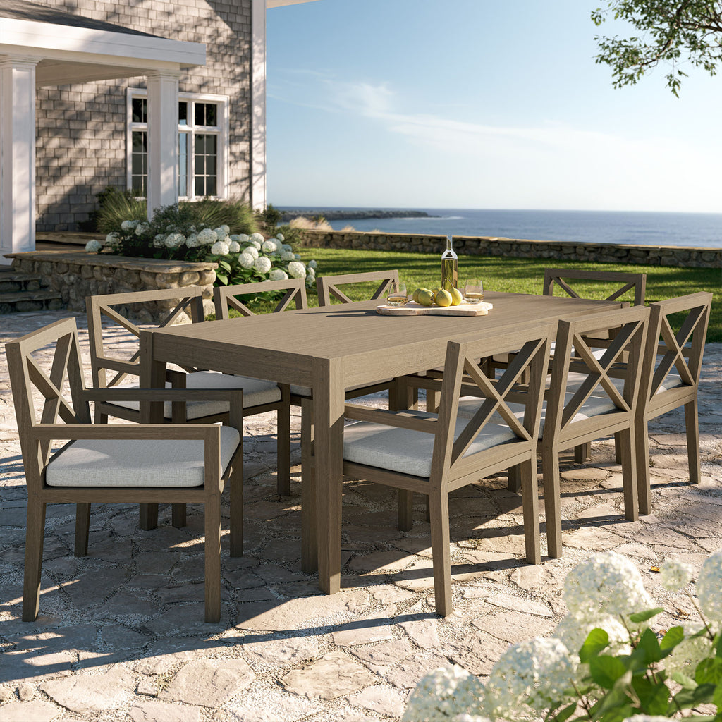 Northlake 9-Piece Outdoor Patio Teak Wood Dining Set - Weathered Gray Pebble