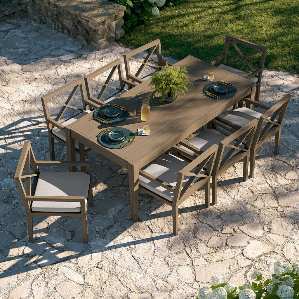 Northlake 9-Piece Outdoor Patio Teak Wood Dining Set - Weathered Gray Pebble