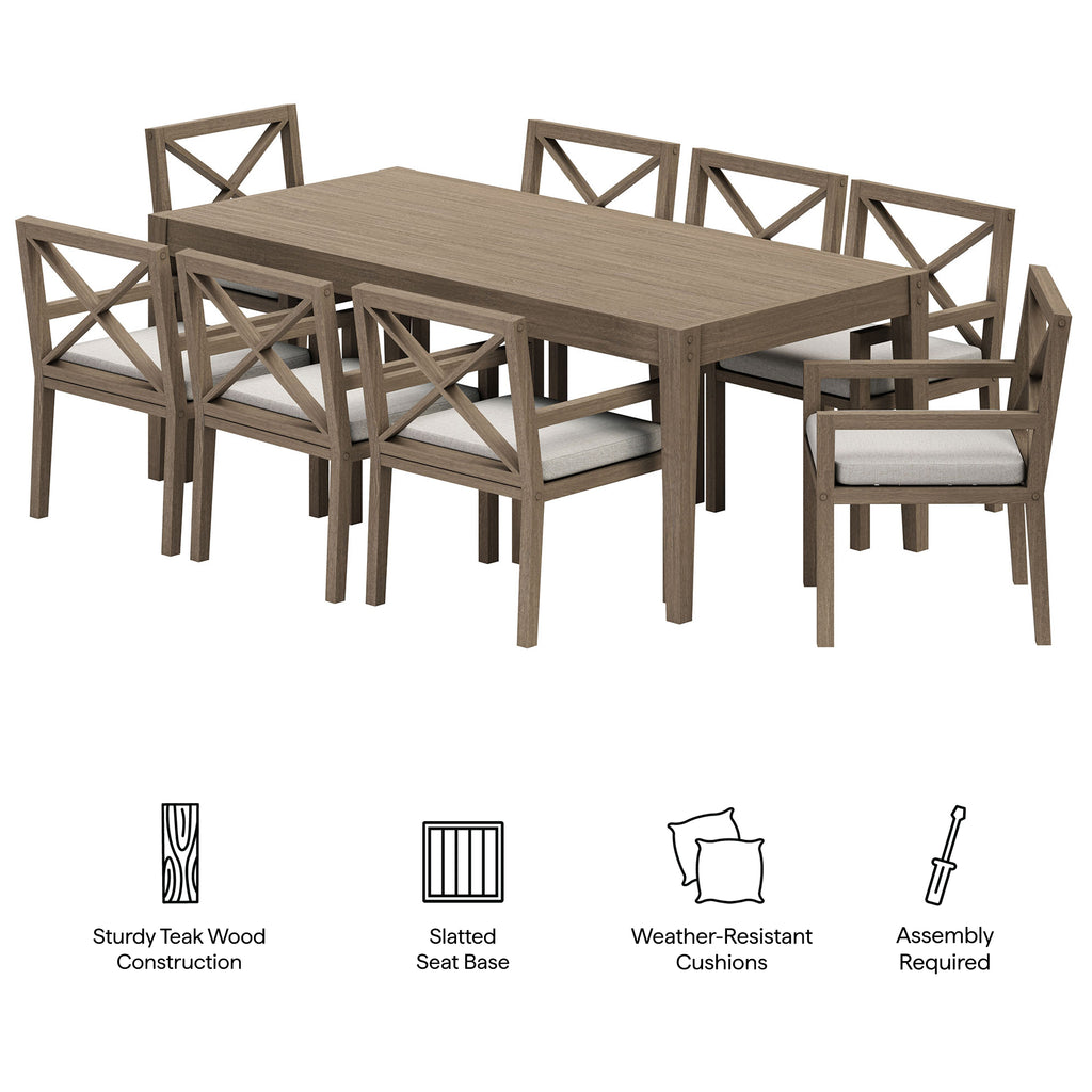 Northlake 9-Piece Outdoor Patio Teak Wood Dining Set - Weathered Gray Pebble