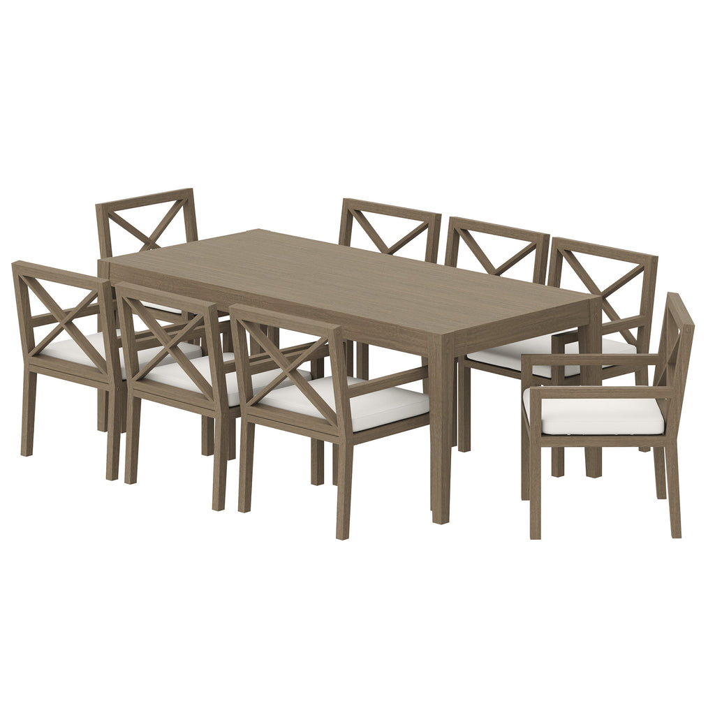 Northlake 9-Piece Outdoor Patio Teak Wood Dining Set - Weathered Gray White