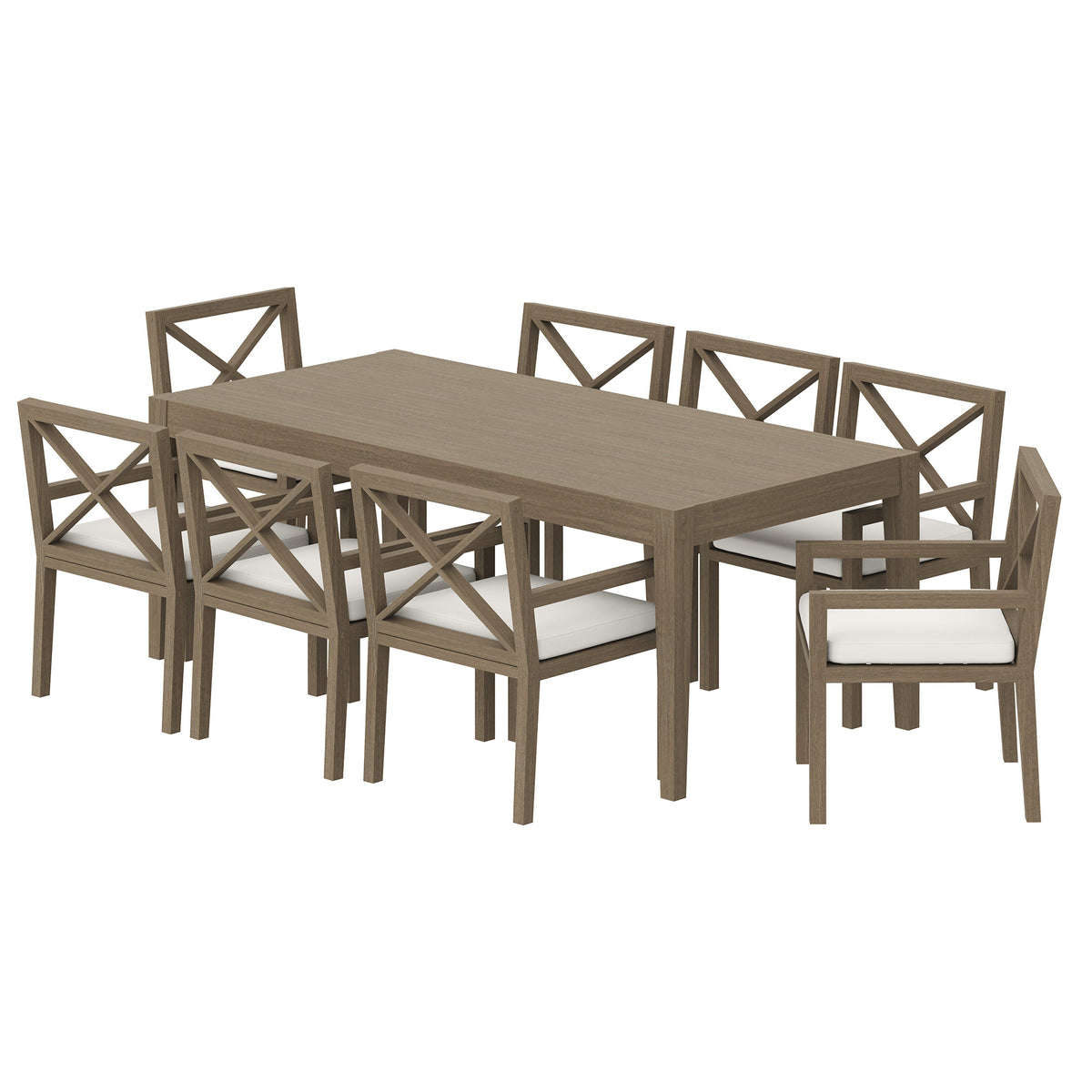 Northlake 9-Piece Outdoor Patio Teak Wood Dining Set - Weathered Gray White