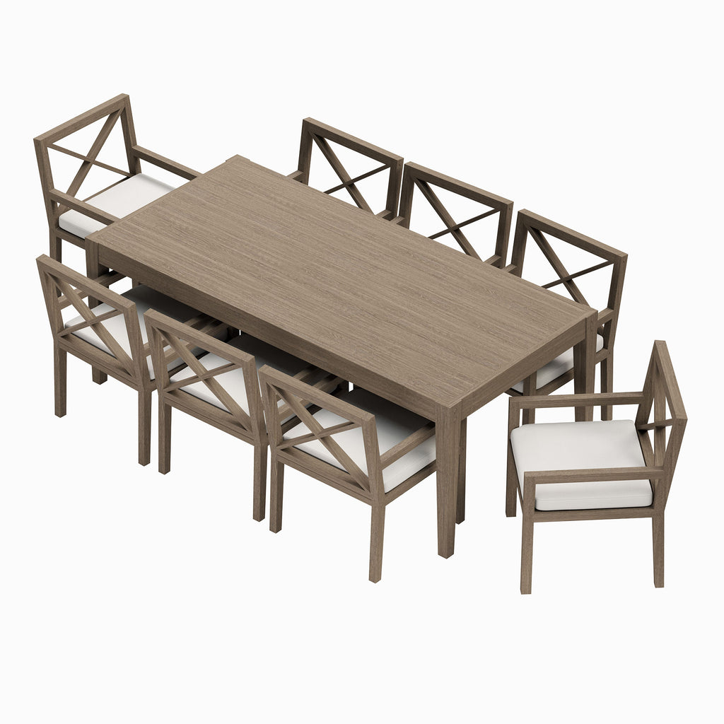 Northlake 9-Piece Outdoor Patio Teak Wood Dining Set - Weathered Gray White
