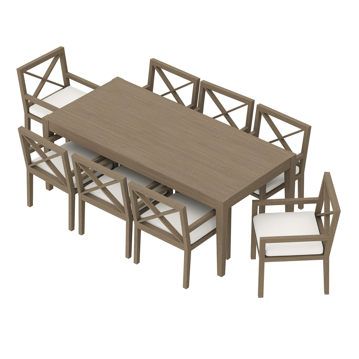 Northlake 9-Piece Outdoor Patio Teak Wood Dining Set - Weathered Gray White