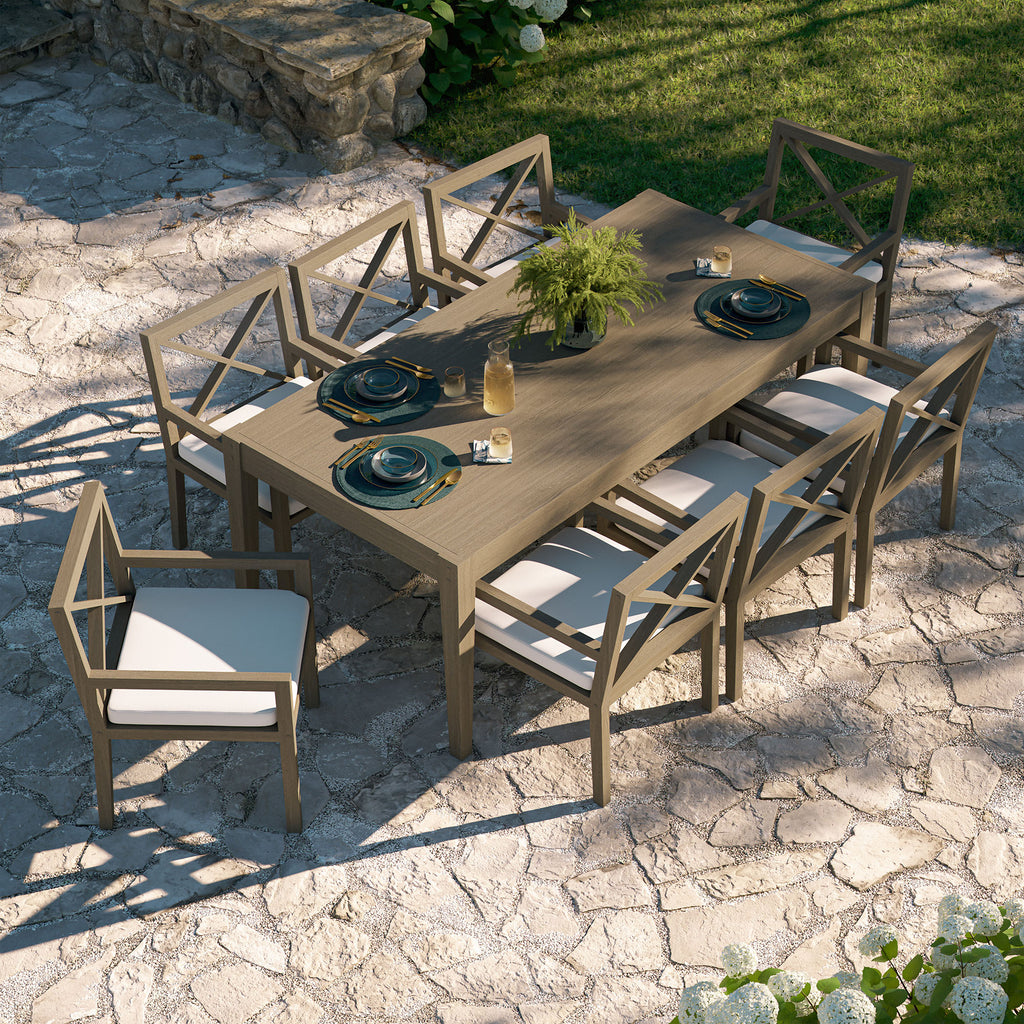 Northlake 9-Piece Outdoor Patio Teak Wood Dining Set - Weathered Gray White
