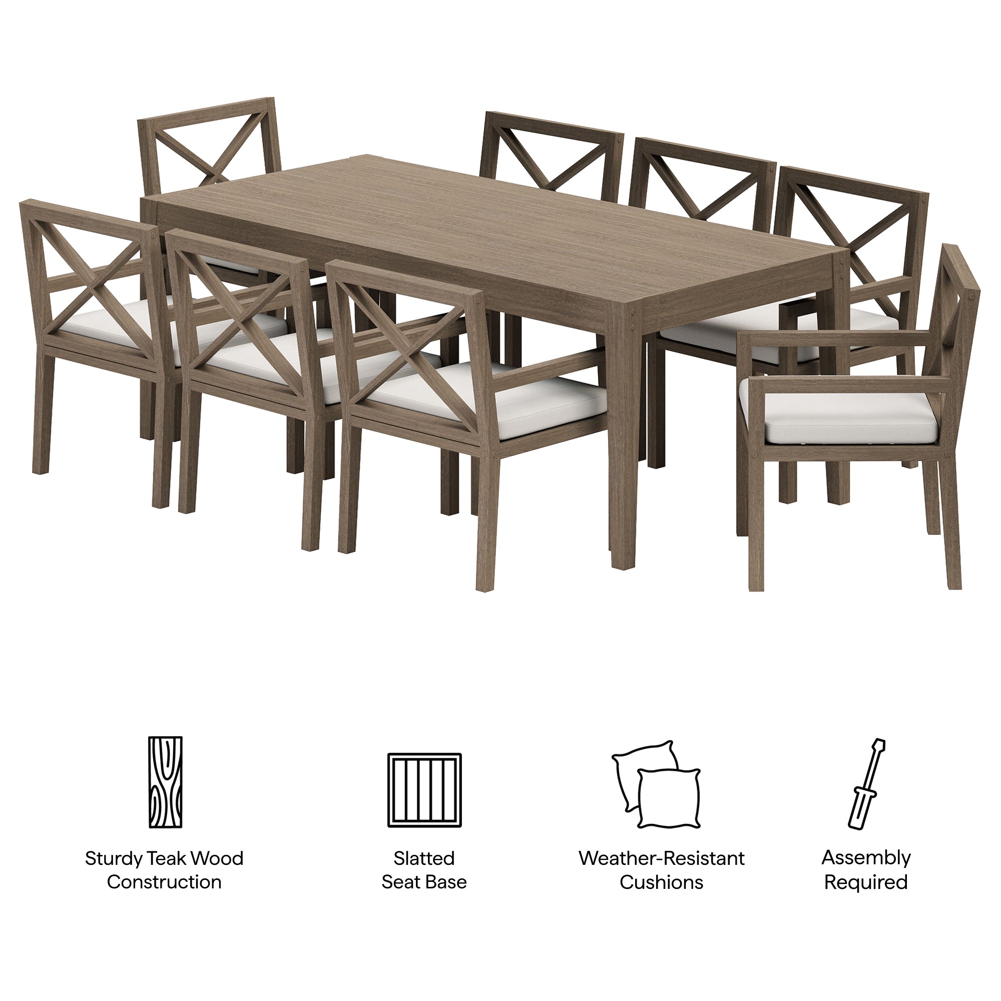 Northlake 9-Piece Outdoor Patio Teak Wood Dining Set - Weathered Gray White