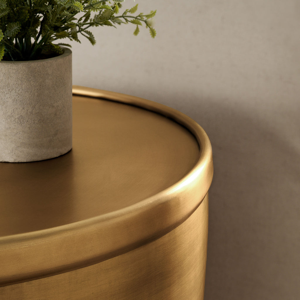 Viora Metal Storage Side Table - Burnished Brass