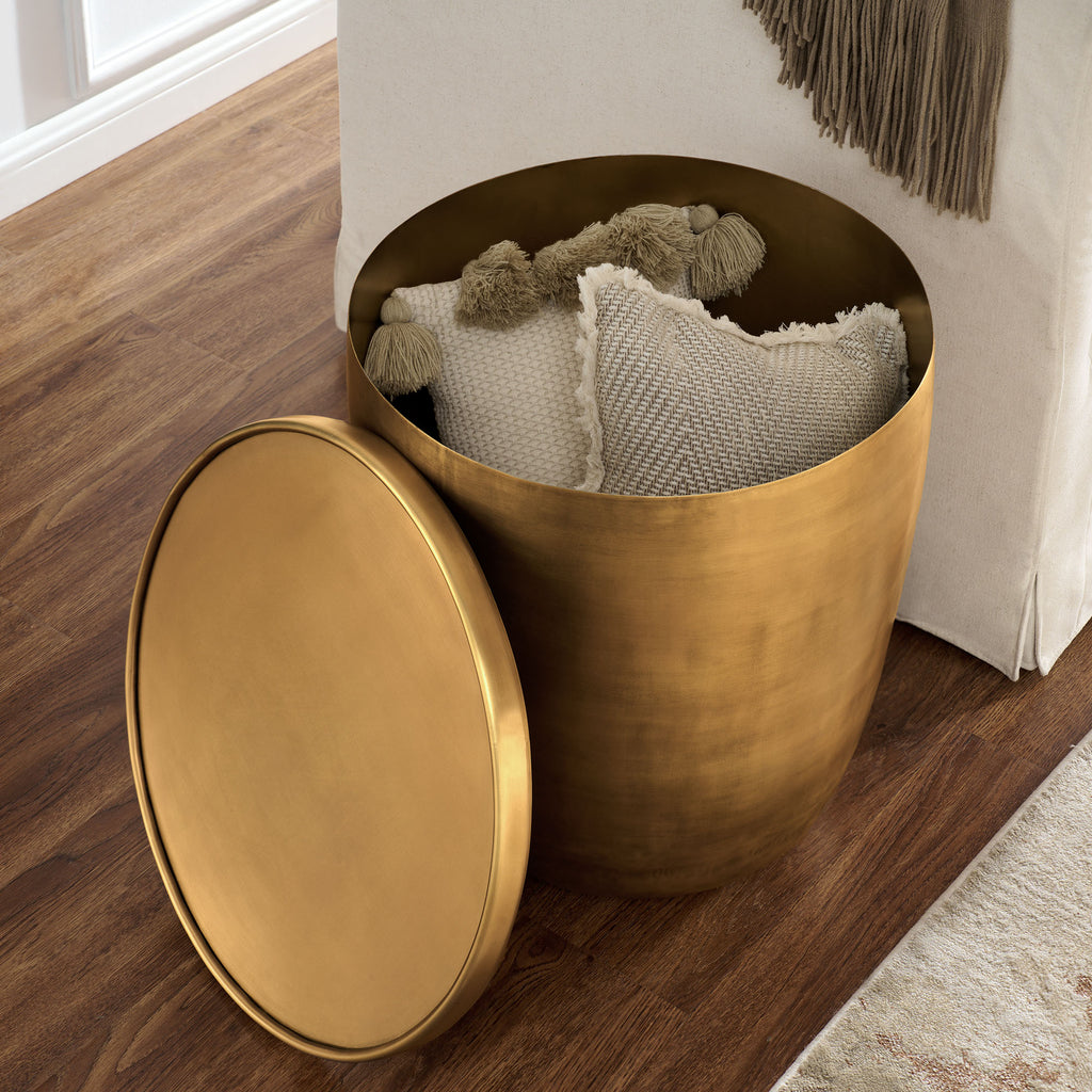 Viora Metal Storage Side Table - Burnished Brass