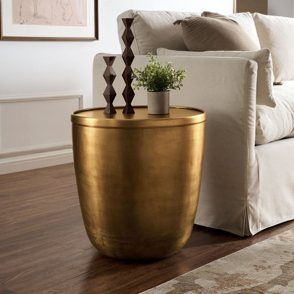 Viora Metal Storage Side Table - Burnished Brass