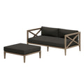 Northlake Outdoor Patio Teak Wood Loveseat and Ottoman Set - Weathered Gray Flint