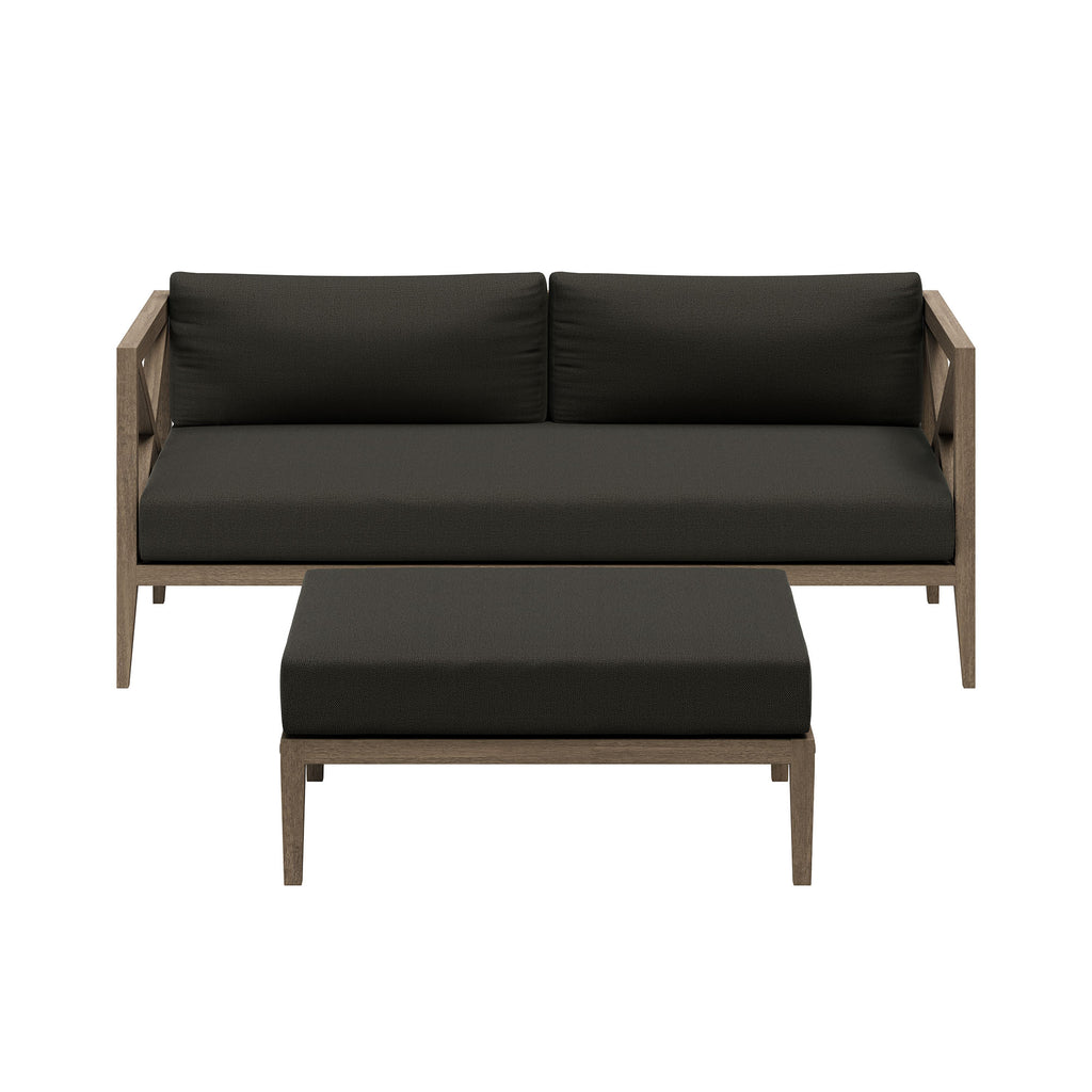 Northlake Outdoor Patio Teak Wood Loveseat and Ottoman Set - Weathered Gray Flint
