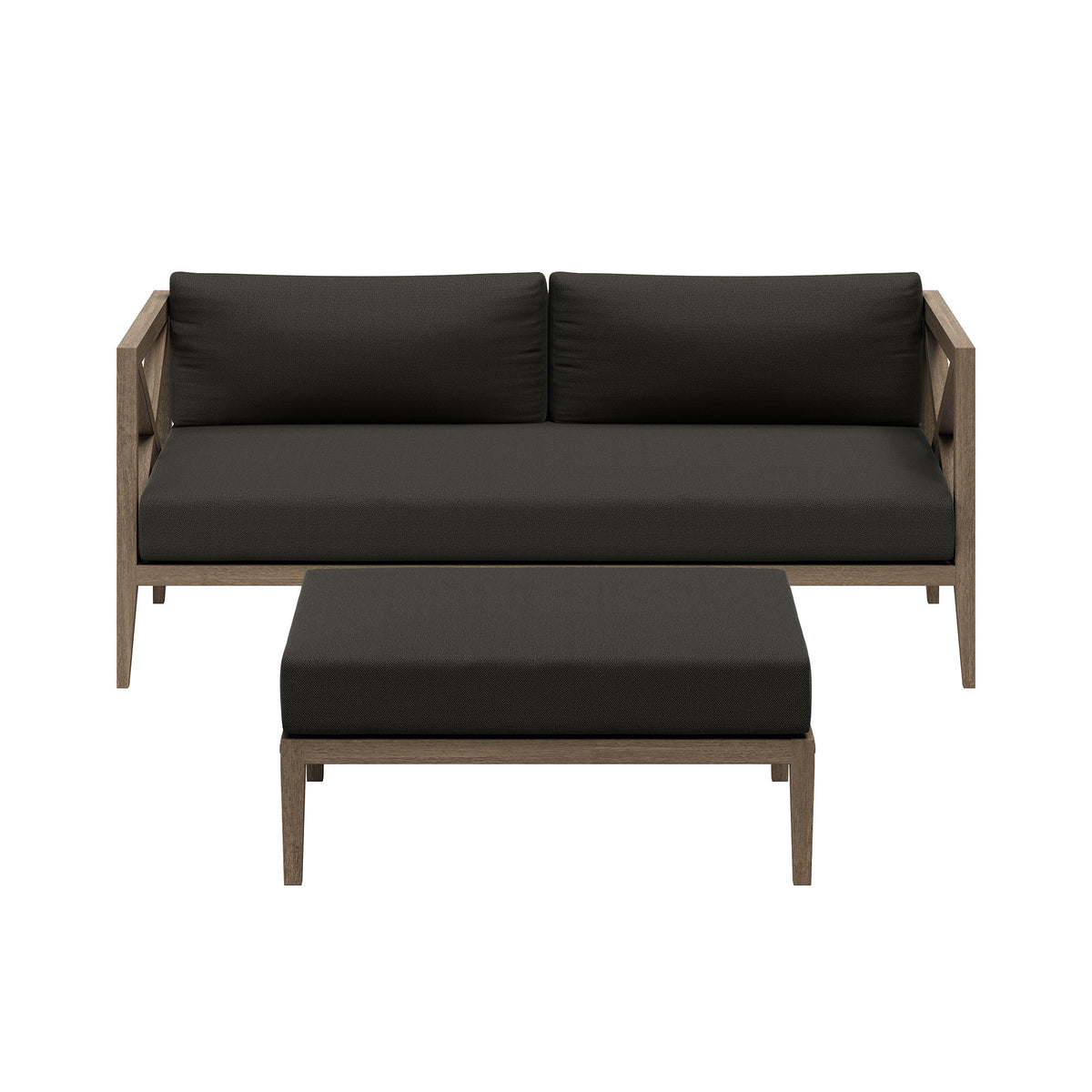 Northlake Outdoor Patio Teak Wood Loveseat and Ottoman Set - Weathered Gray Flint