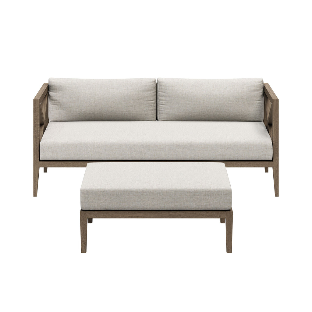 Northlake Outdoor Patio Teak Wood Loveseat and Ottoman Set - Weathered Gray Pebble
