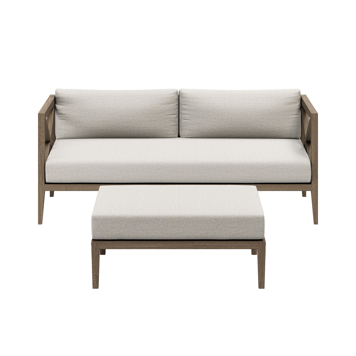 Northlake Outdoor Patio Teak Wood Loveseat and Ottoman Set - Weathered Gray Pebble